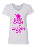 V-Neck Ladies Keep Calm And Garden On Gardening Flower Plants Funny T-Shirt Tee