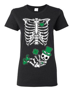 St. Patrick Baby Skeleton Shamrock Celebration Ladies DT T-Shirt Tee