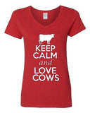 V-Neck Ladies Keep Calm And Love Cows Milk Farm Animal Lover T-Shirt Tee