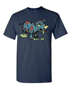 Zombie Rhino Undead Animals Rhinoceros Devil Monster Horror Adult DT T-Shirt Tee