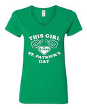 V-Neck Ladies This Girl Loves St. Patrick's Day Beer Shamrock Funny T-Shirt Tee