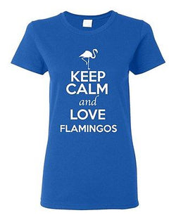 Ladies Keep Calm And Love Flamingos Birds Animal Lover Wild Funny T-Shirt Tee
