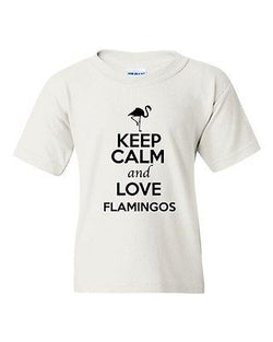 Keep Calm And Love Flamingos Birds Fish Wild Animal Lover Youth Kids T-Shirt Tee