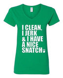 V-Neck Ladies I Clean I Jerk & I Have a Nice Snatch Kettlebell Gym T-Shirt Tee