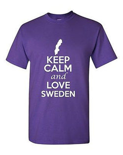 Keep Calm And Love Sweden Country Novelty Statement Graphic Adult T-Shirt Tee