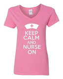 V-Neck Ladies Keep Calm And Nurse On Nursing Hospital Medical Funny T-Shirt Tee