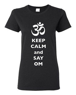 Ladies Keep Calm And Say Om Yoga Hindu Sanskrit Symbol Religion DT T-Shirt Tee