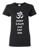 Ladies Keep Calm And Say Om Yoga Hindu Sanskrit Symbol Religion DT T-Shirt Tee