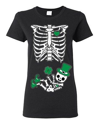 St. Patrick Baby Skeleton Shamrock Celebration Ladies DT T-Shirt Tee