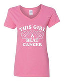 V-Neck Ladies This Girl Beat Cancer Motivate Fight Survivor T-Shirt Tee