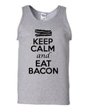 Keep Calm And Eat Bacon Breakfast Novelty Statement Graphics Adult Tank Top