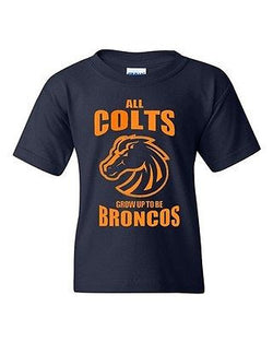 Youth Navy All Colts Grow Up To Be Broncos Sports Team T-Shirt Tee