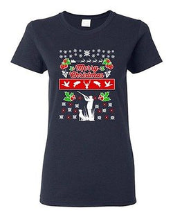 Ladies Merry Christmas Hunting Hunt Dog Animals Ugly Christmas DT T-Shirt Tee
