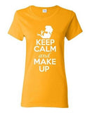 Ladies Keep Calm And Make Up Girls Pretty Teens Cosmetic Fashion T-Shirt Tee