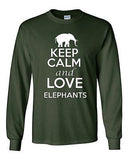 Long Sleeve Adult T-Shirt Keep Calm and Love Elephants Tusk Mammoth Animal Lover