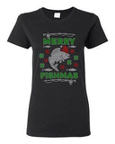 Ladies Merry Fishmas Fish Santa Hat Hook Fishing Ugly Christmas DT T-Shirt Tee