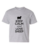Keep Calm And Love Sheep Animals Novelty Statement Youth Kids T-Shirt Tee