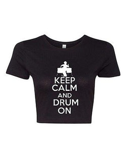 Crop Top Ladies Keep Calm And Drum On Music Musician Drummer Band T-Shirt Tee