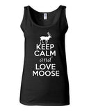 Junior Keep Calm And Love Moose Deer Animals Novelty Statement Tank Top