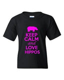 Keep Calm And Love Hippos Animals Novelty Statement Youth Kids T-Shirt Tee