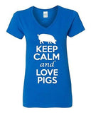 V-Neck Ladies Keep Calm And Love Pigs Pork Food Animal Lover Funny T-Shirt Tee