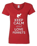 V-Neck Ladies Keep Calm And Love Ferrets Cute Cat Animal Lover Funny T-Shirt Tee