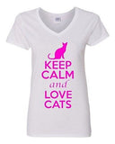 V-Neck Ladies Keep Calm And Love Cats Kitten Pet Lover Animals Funny T-Shirt Tee