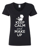 V-Neck Ladies Keep Calm And Make Up On Beauty Pretty Fashion Funny T-Shirt Tee