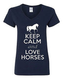 V-Neck Ladies Keep Calm And Love Horses Donkey Ride Animal Lover T-Shirt Tee