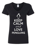 V-Neck Ladies Keep Calm And Love Penguins Cute Bird Animal Lover T-Shirt Tee