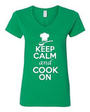 V-Neck Ladies Keep Calm And Cook On Chef Cooking Food Buffet Funny T-Shirt Tee