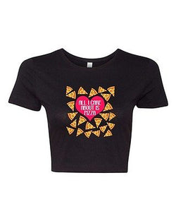 Crop Top Ladies Heart Pizza Lover I Love Pizza Food Funny Humor DT T-Shirt Tee