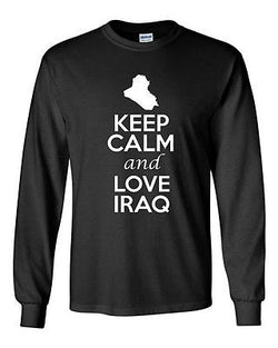 Long Sleeve Adult T-Shirt Keep Calm And Love Iraq Country Nation Patriotic