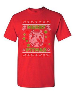 Merry Pitmas Dog Pitbull Dog Animals Ugly Christmas Funny DT Adult T-Shirt Tee