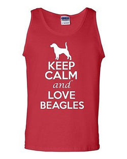 Keep Calm And Love Beagles Dog Humor Novelty Statement Graphics Adult Tank Top