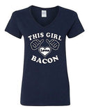 V-Neck Ladies This Girl Loves Bacon Food Breakfast Exercise Funny T-Shirt Tee