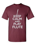 Keep Calm And Play Flute Musician Novelty Statement Graphics Adult T-Shirt Tee