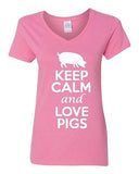 V-Neck Ladies Keep Calm And Love Pigs Pork Food Animal Lover Funny T-Shirt Tee