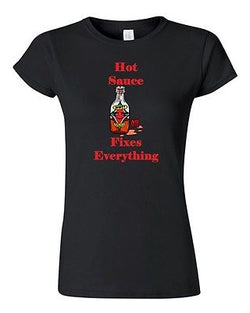 Junior Hot Sauce Fixes Everything Chili Pepper Spicy DT Novelty T-Shirt Tee