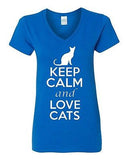 V-Neck Ladies Keep Calm And Love Cats Kitten Pet Lover Animals Funny T-Shirt Tee