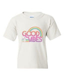 Good Vibes 70's Rainbow Retro BeanePod Artworks Art Funny Youth Kids T-Shirt Tee