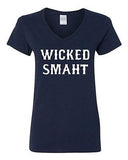 V-Neck Ladies Wicked Smaht Genius Smart Nerd Boston Parody Funny T-Shirt Tee