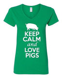 V-Neck Ladies Keep Calm And Love Pigs Pork Food Animal Lover Funny T-Shirt Tee
