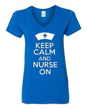 V-Neck Ladies Keep Calm And Nurse On Nursing Hospital Medical Funny T-Shirt Tee