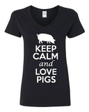 V-Neck Ladies Keep Calm And Love Pigs Pork Food Animal Lover Funny T-Shirt Tee