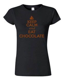 Junior Keep Calm and Eat Chocolate Novelty Sweets Graphic T-Shirt Tee
