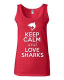 Junior Keep Calm And Love Sharks Fish Ocean Sea Novelty Statement Tank Top