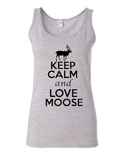 Junior Keep Calm And Love Moose Deer Animals Novelty Statement Tank Top