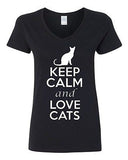 V-Neck Ladies Keep Calm And Love Cats Kitten Pet Lover Animals Funny T-Shirt Tee