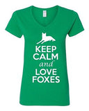 V-Neck Ladies Keep Calm And Love Foxes Fox Red Fox Animal Lover T-Shirt Tee